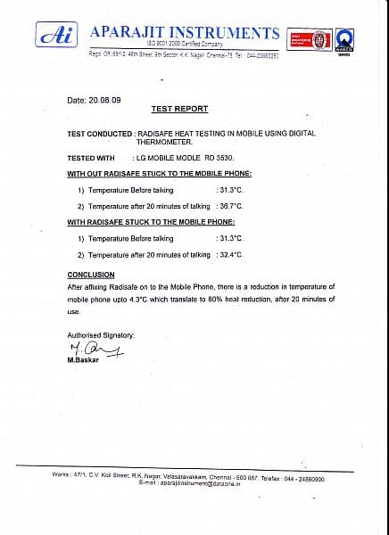 RadiSafe Heat test