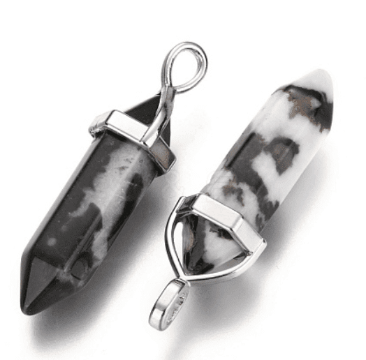 twin point zebra jasper crystal pendant